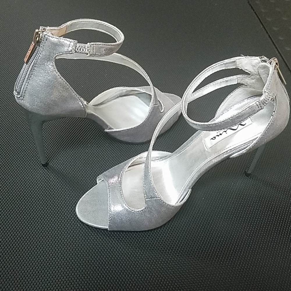 Strappy silver heels